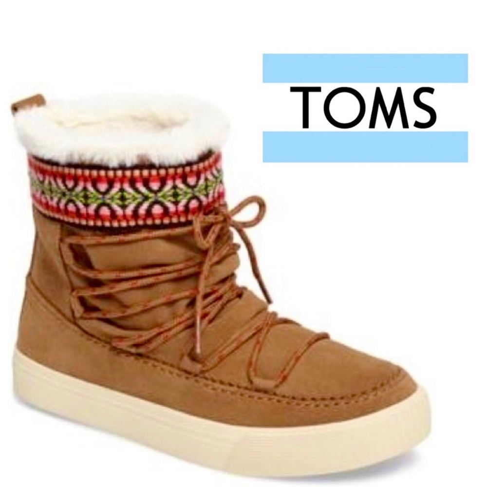 TOMS Alpine Brown Shearling-lined Waterproof Suede Womens Ankle Boots sz 9.5